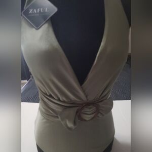 Zaful Sage Green Belted Swimsuit